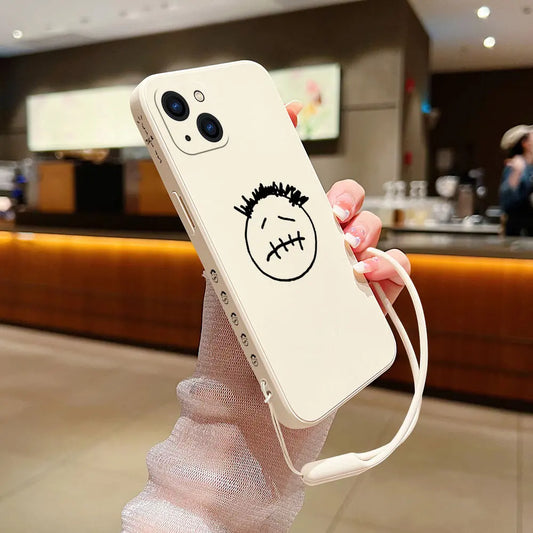 Luxury Cartoon Printed Liquid Silicone Cover with Hand Strap