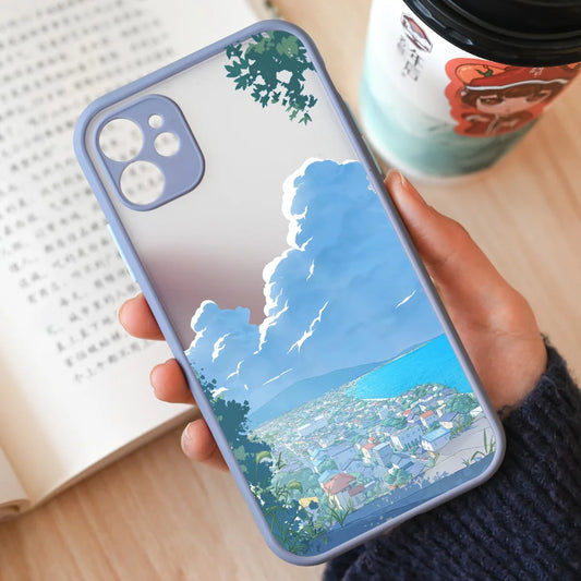 Cartoon Landscape Style 4 (Blue) Transparent iPhone Case